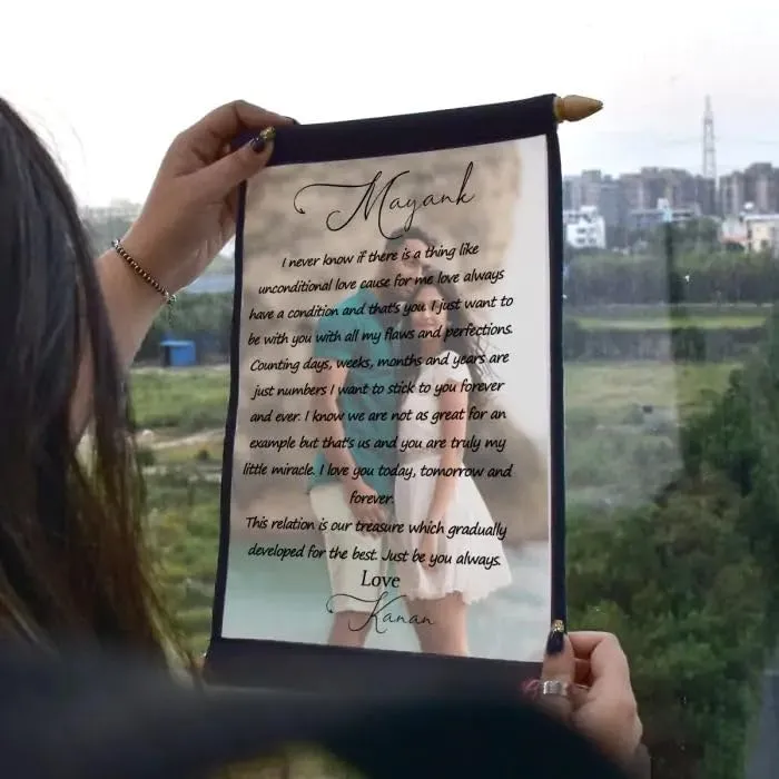 Giftcart Personalised Pyaar Ka Paigam | Love Message Gift for Girlfriend, Boyfriend or Husband, Wife Photo Scroll 21x34 cm