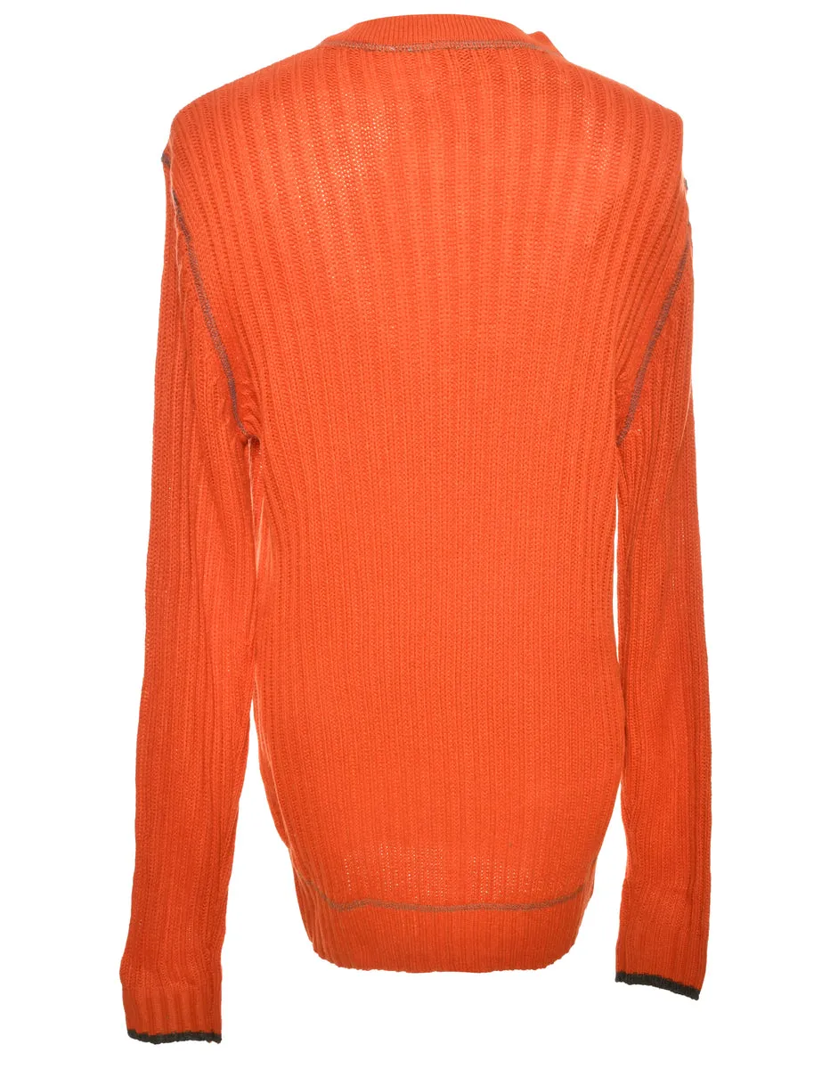 Hand Knitted Orange Jumper - M