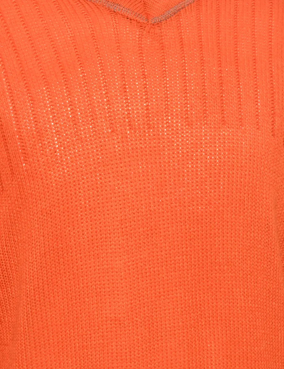 Hand Knitted Orange Jumper - M