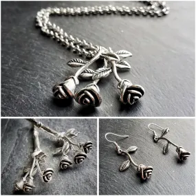 Hanging Roses Jewelry Gift Set Necklace Earrings Hair Sticks