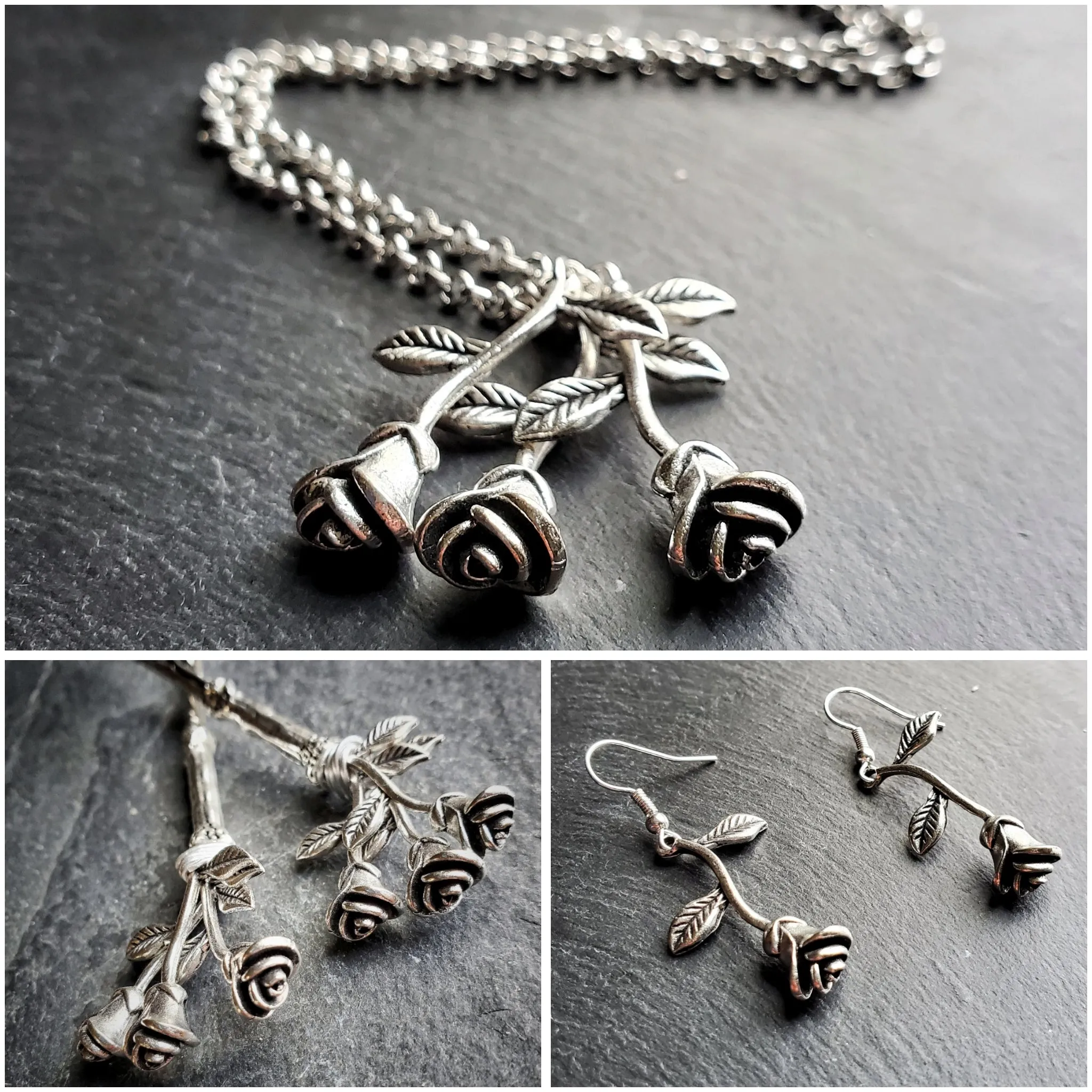 Hanging Roses Jewelry Gift Set Necklace Earrings Hair Sticks