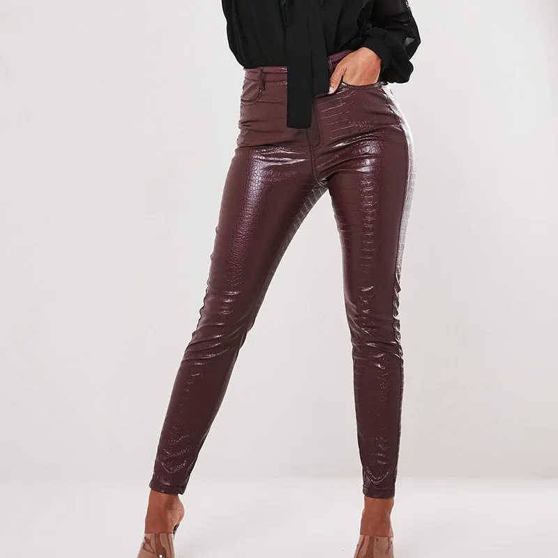 High Waist Pencil Faux Leather Pants Trousers