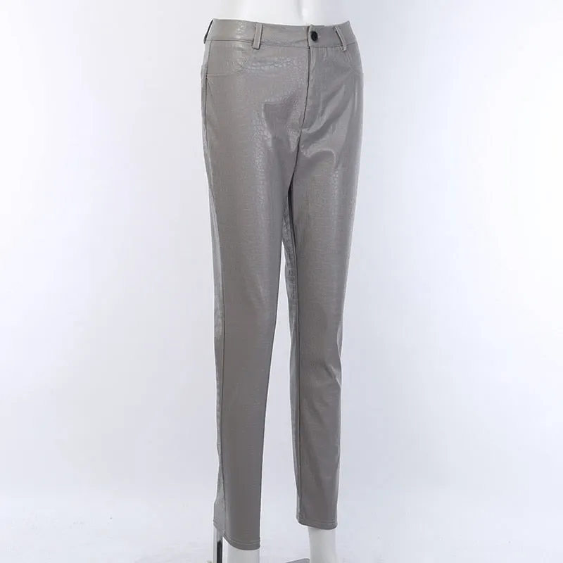 High Waist Pencil Faux Leather Pants Trousers