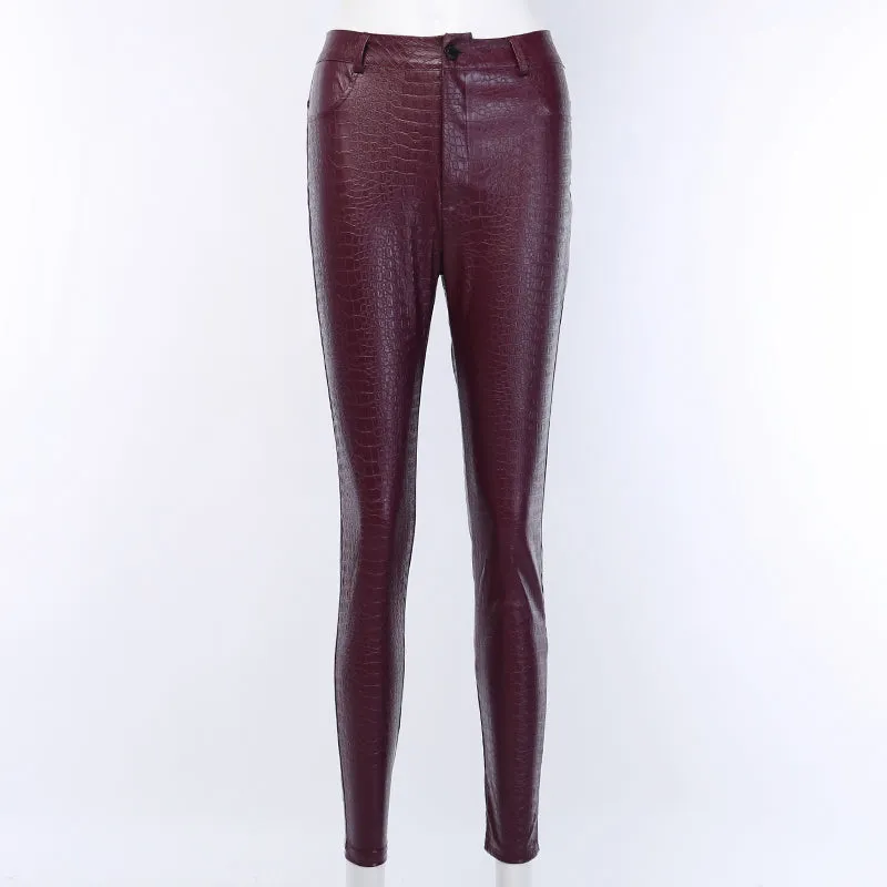 High Waist Pencil Faux Leather Pants Trousers