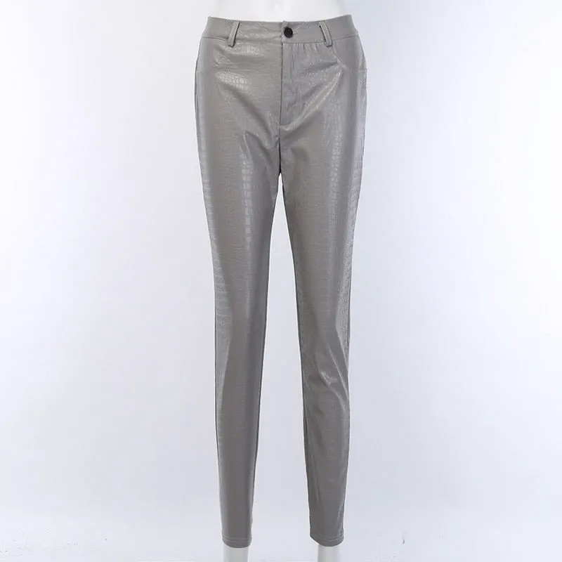 High Waist Pencil Faux Leather Pants Trousers