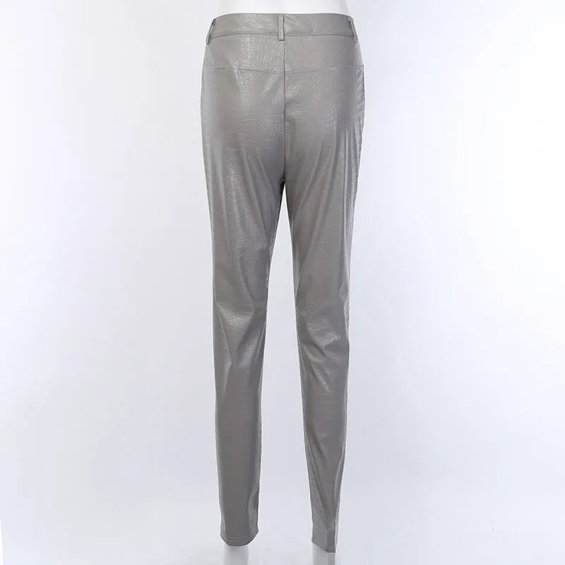 High Waist Pencil Faux Leather Pants Trousers