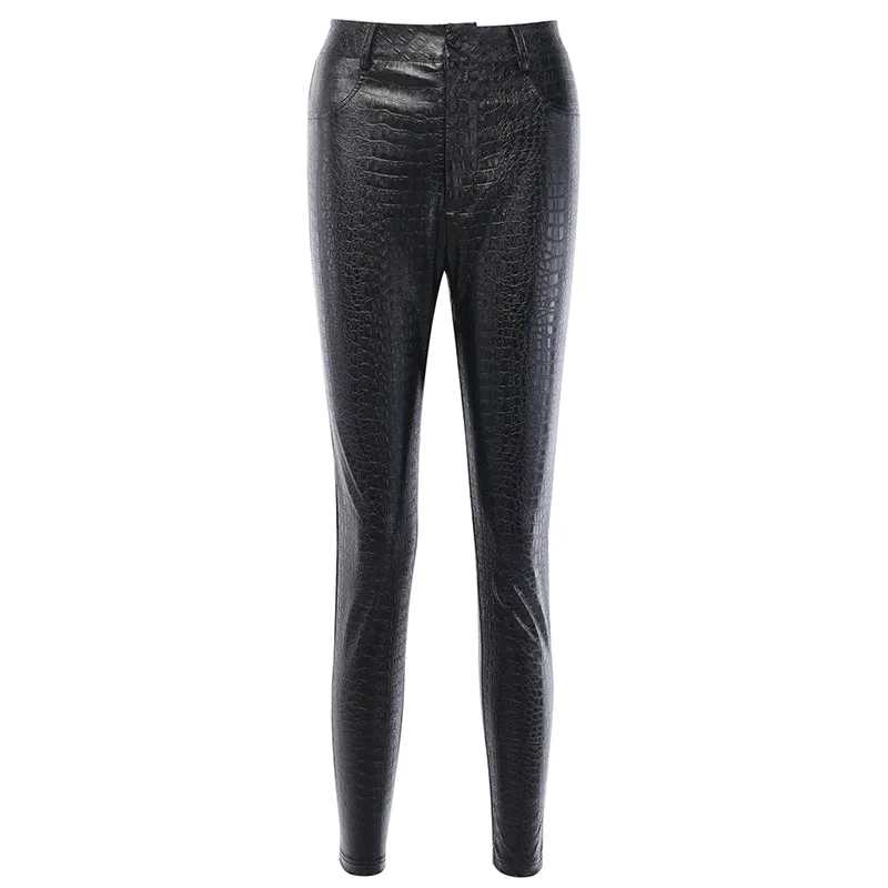 High Waist Pencil Faux Leather Pants Trousers