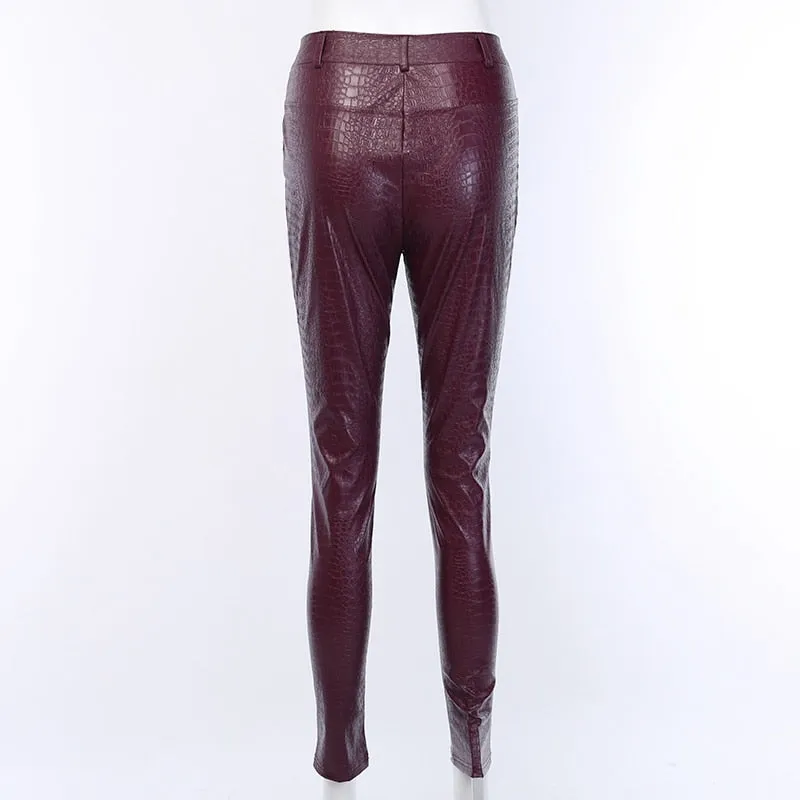 High Waist Pencil Faux Leather Pants Trousers