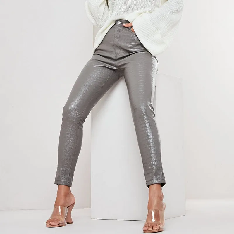 High Waist Pencil Faux Leather Pants Trousers