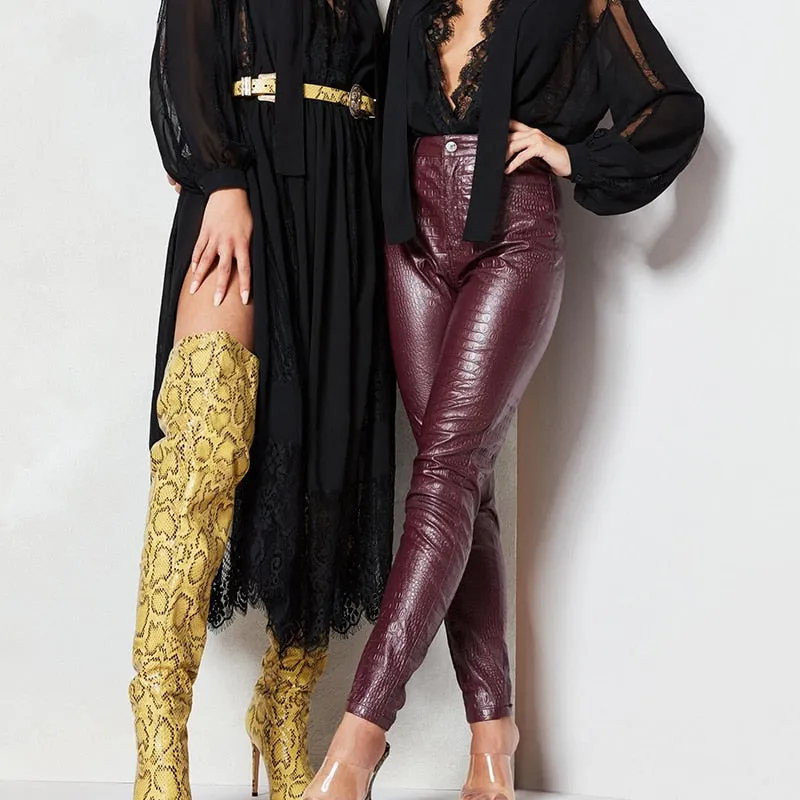 High Waist Pencil Faux Leather Pants Trousers