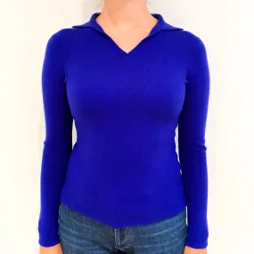 Indigo Blue Collared Cashmere V-Neck Jumper Small
