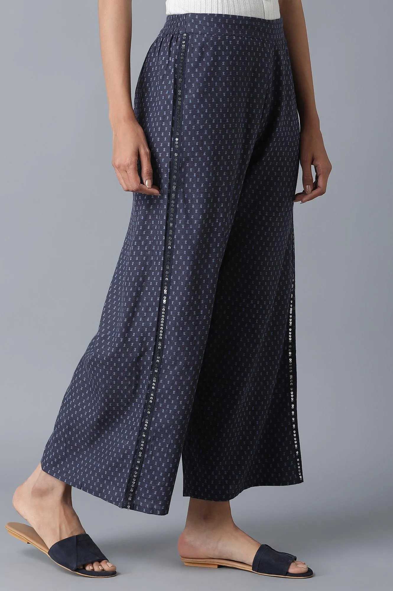 Indigo Printed Flared Parallel Pants