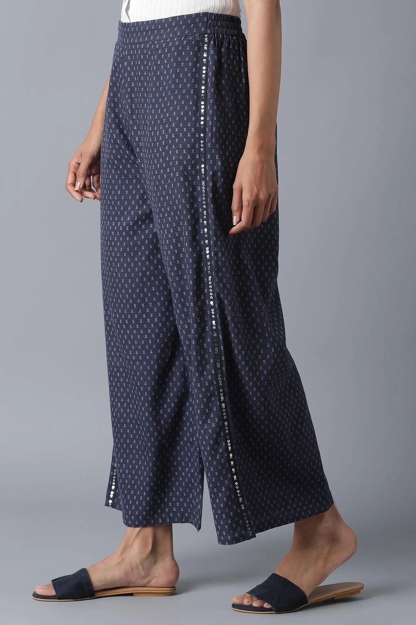 Indigo Printed Flared Parallel Pants