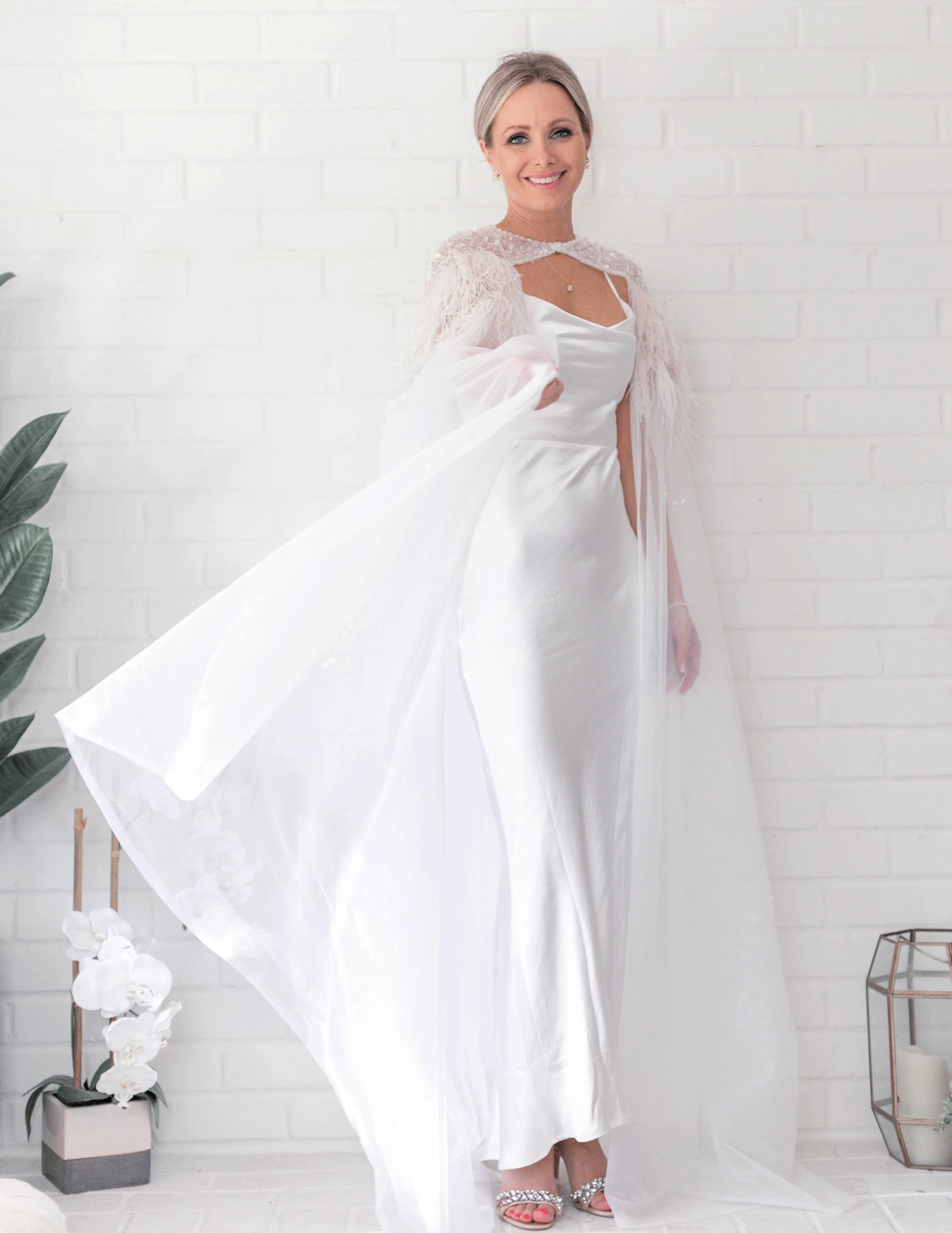 Isabel Feather Cape in Ivory