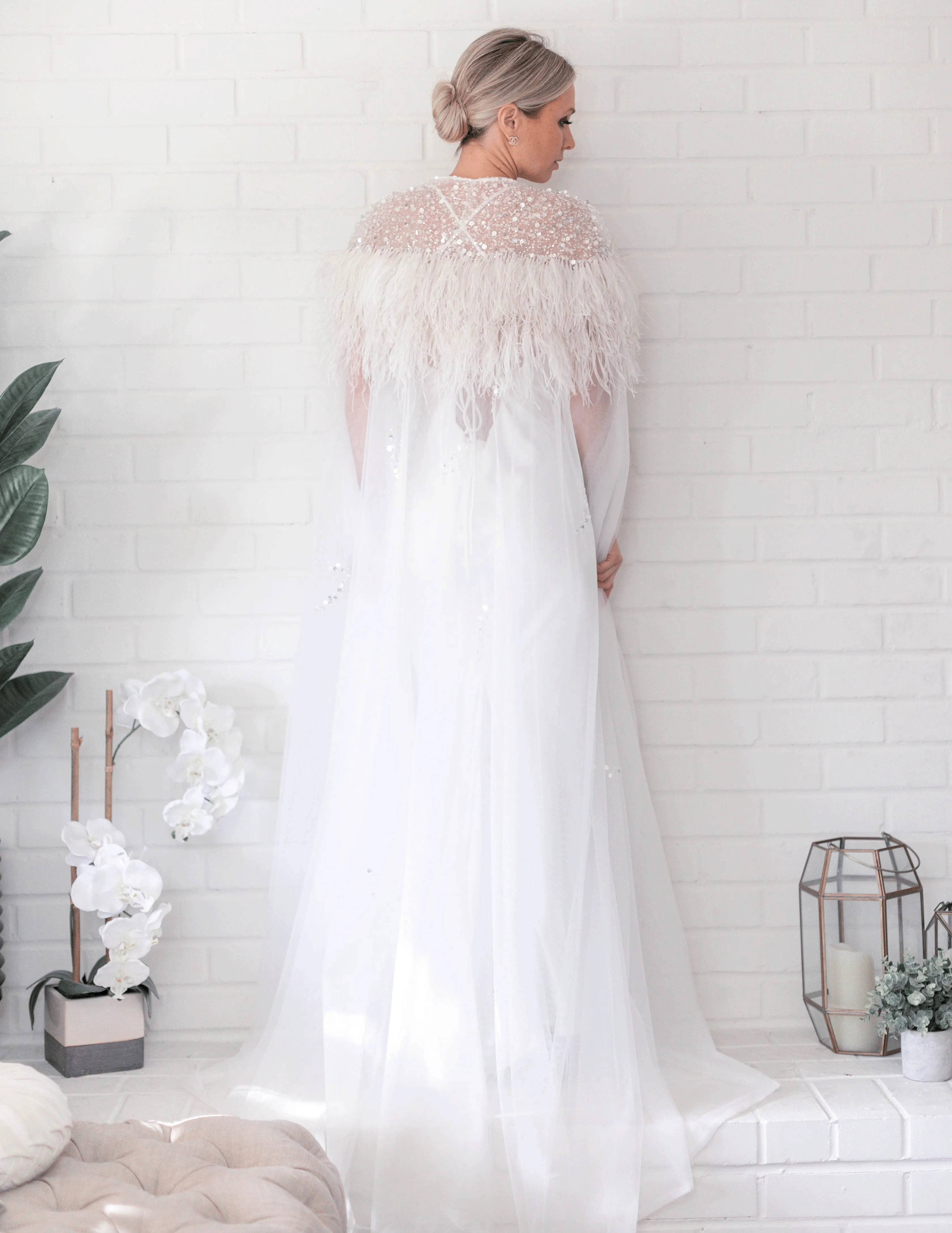 Isabel Feather Cape in Ivory