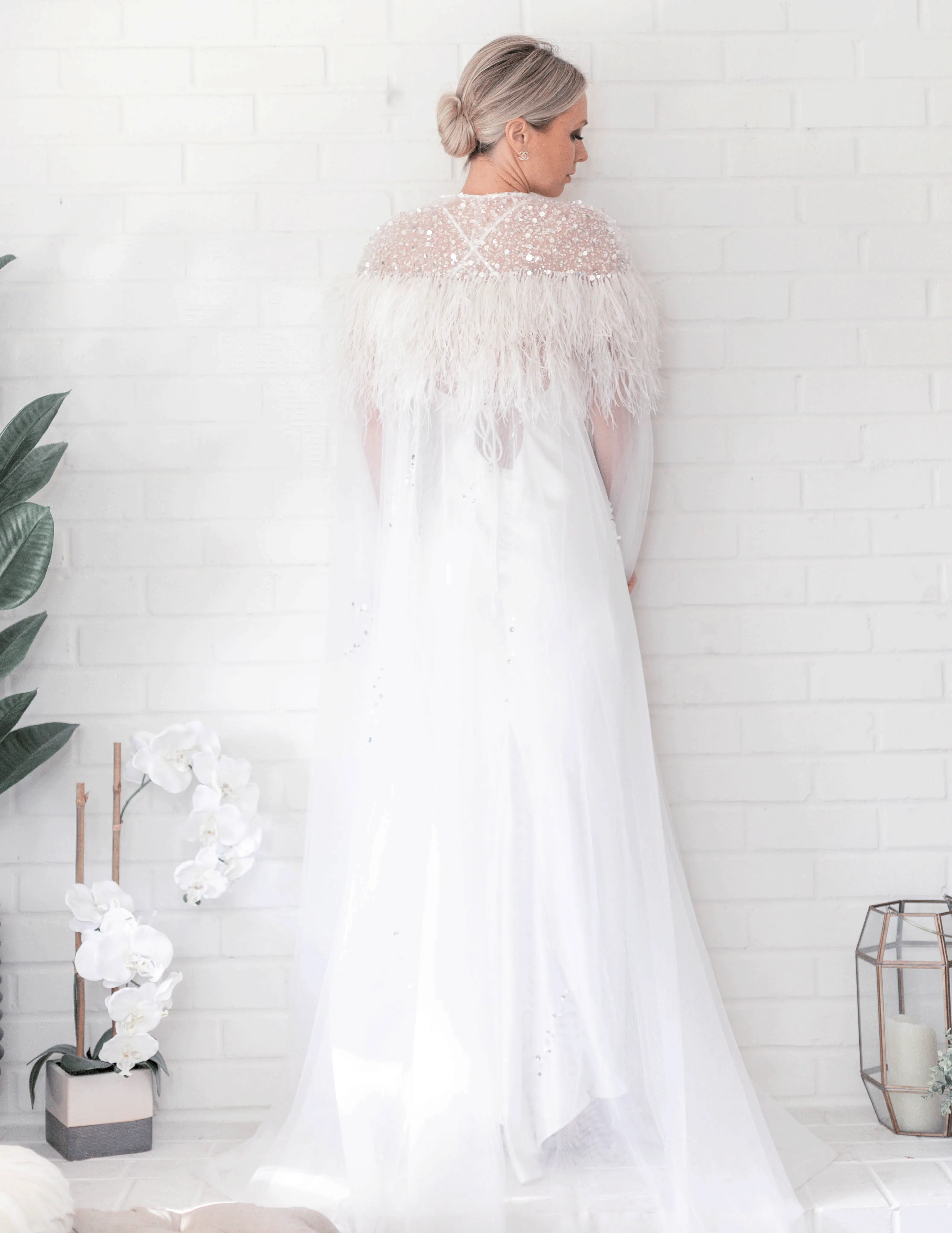 Isabel Feather Cape in Ivory
