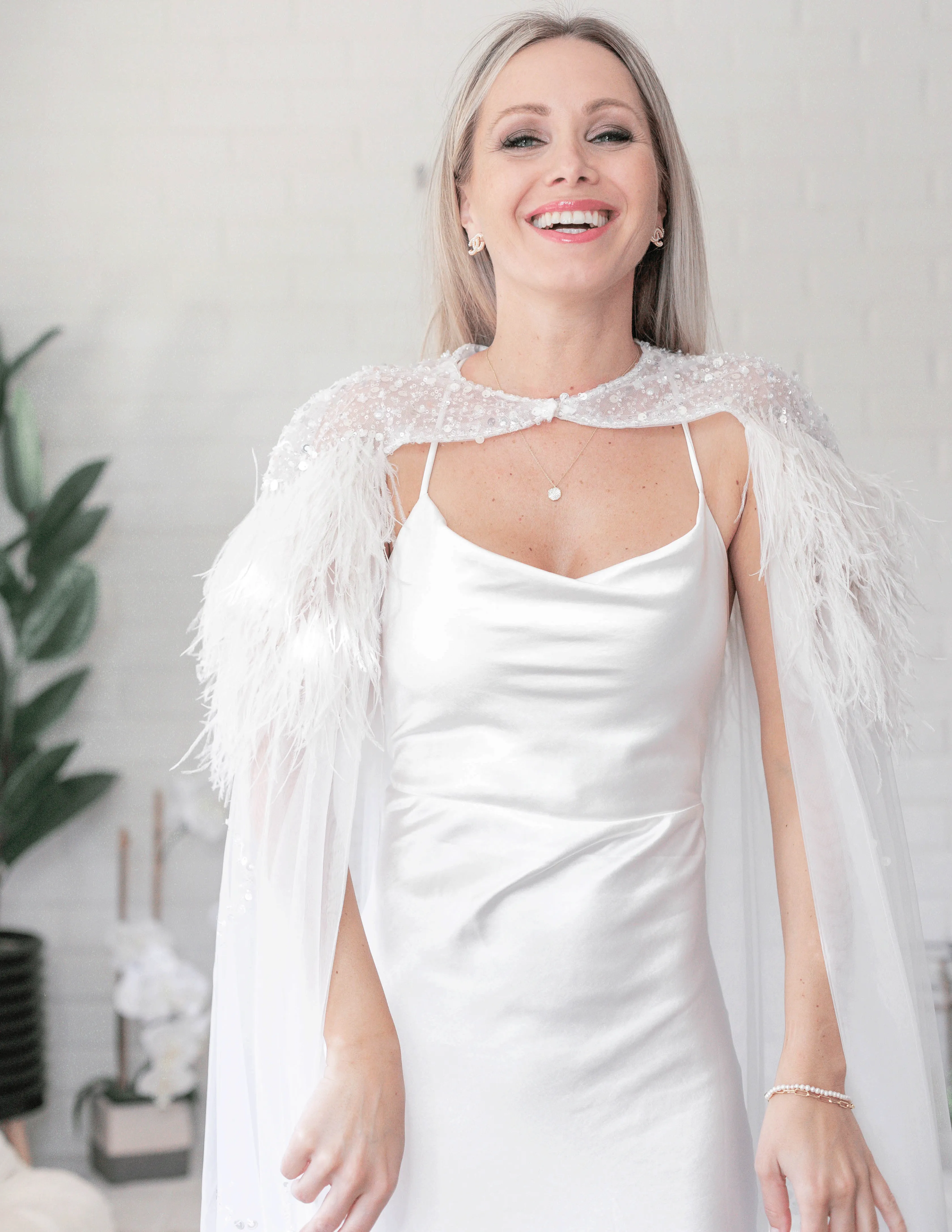 Isabel Feather Cape in Ivory