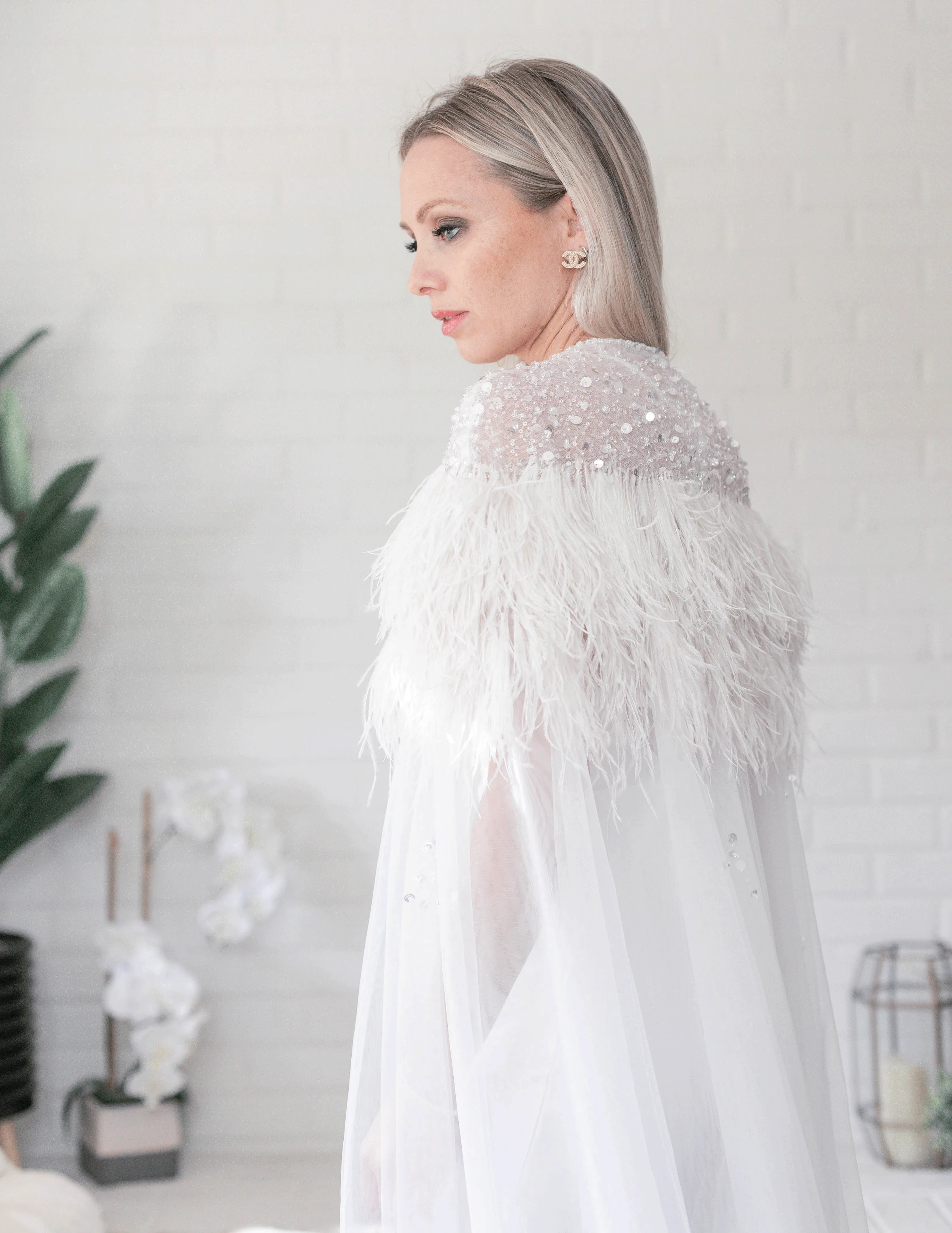 Isabel Feather Cape in Ivory