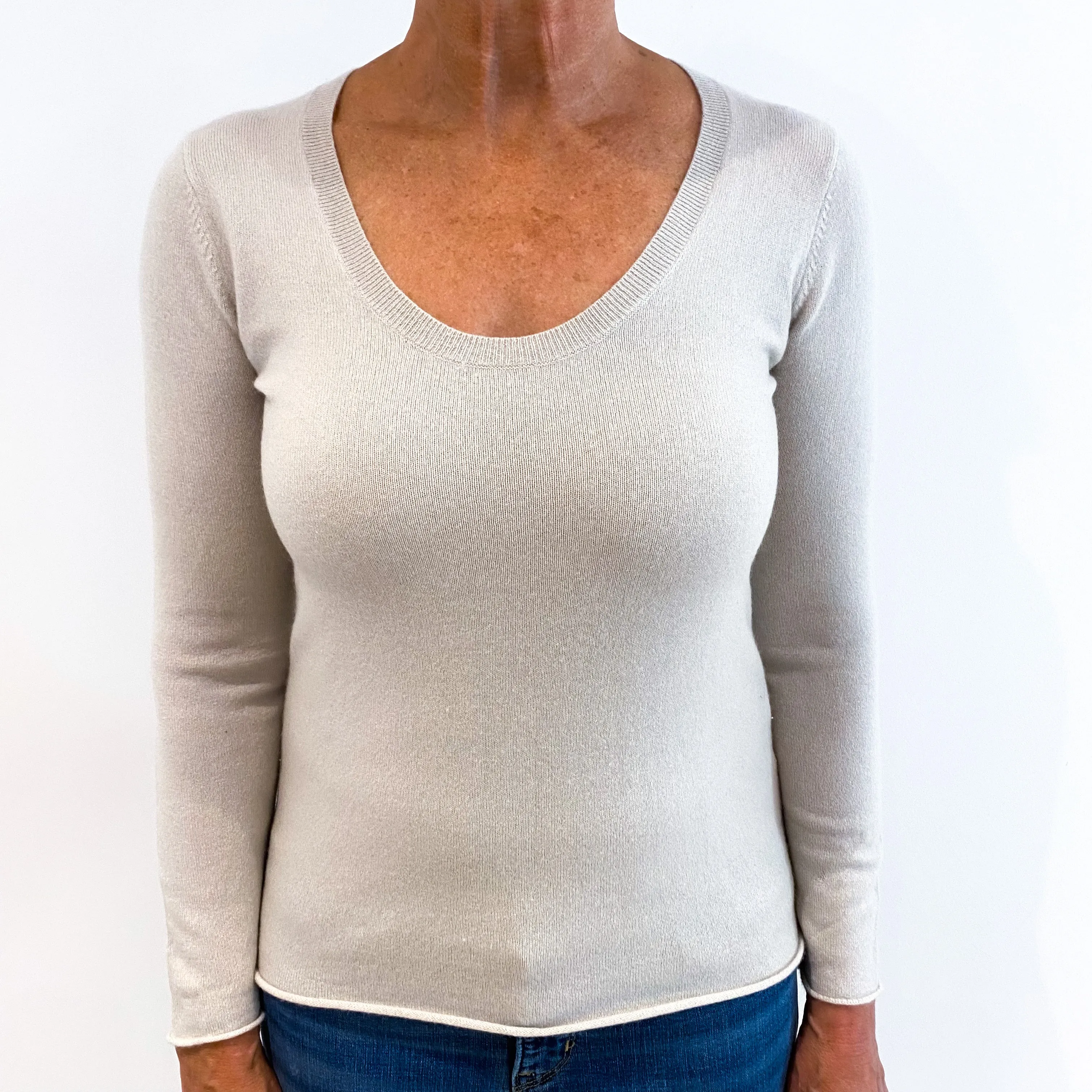 Ivory Cashmere Scoop Neck Jumper Medium