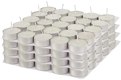 Kuber Selection 4-5 Hours Pack of 100 Pcs Long Burning Unscented Tea Light Candles, Smokeless Paraffin Tea Candles for Home, Pool, Shabbat, Weddings & Emergencies (Pack of 100 Pcs, White)