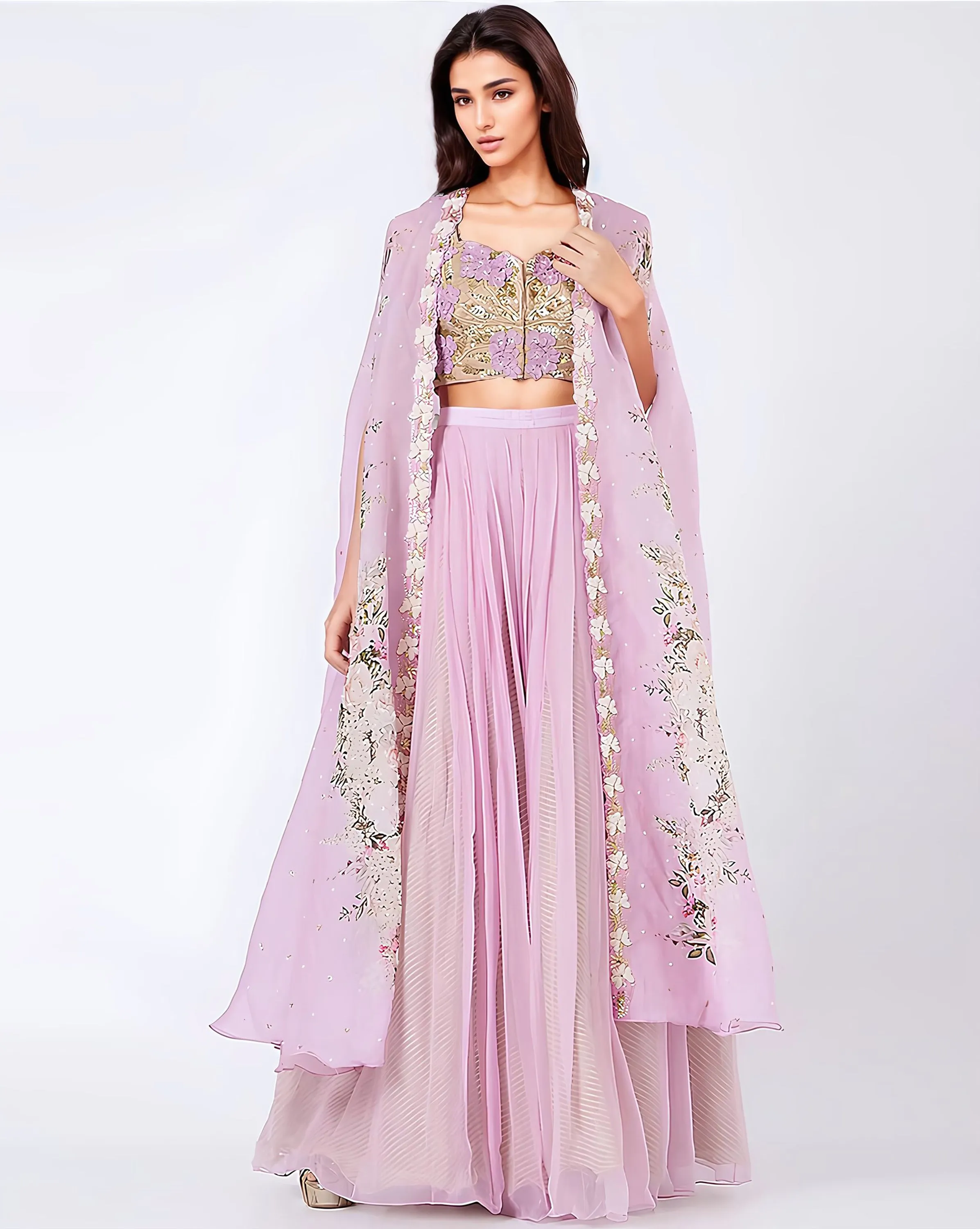 Lilac Organza Printed Cape Set