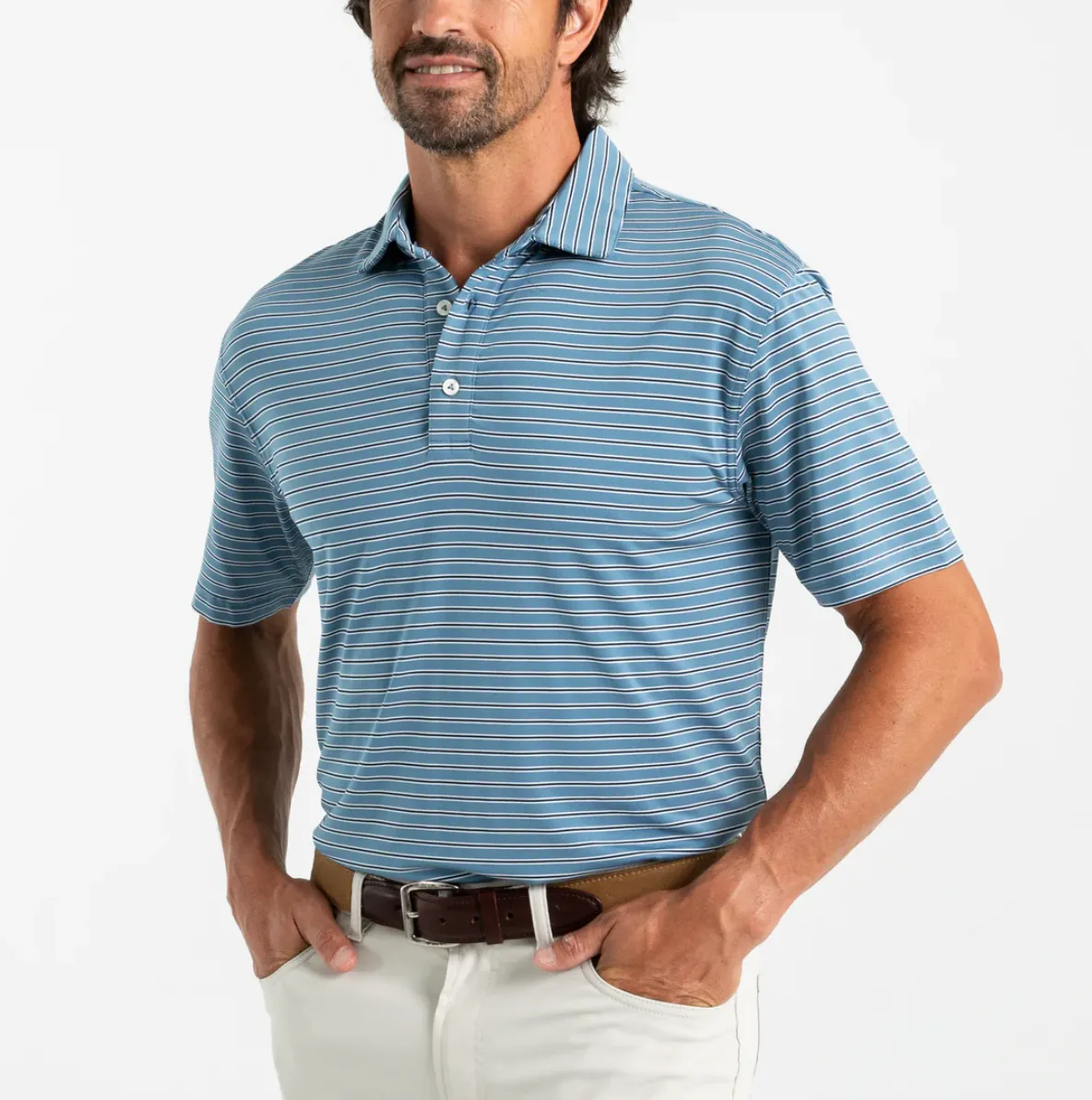 Long Drive Stripe Perf Polo