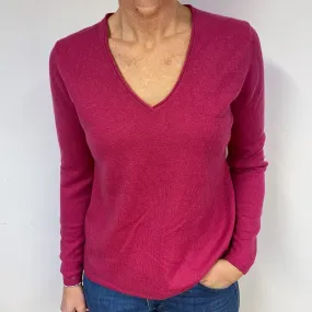 Magenta Pink Cashmere V-Neck Jumper Medium