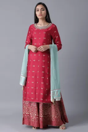 Maroon kurta-Culottes-Drape Set