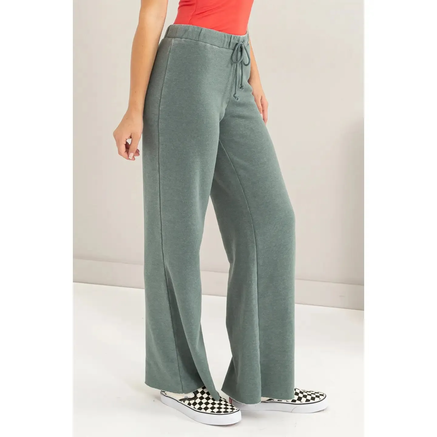 Mid Rise Drawstring Flared Pants