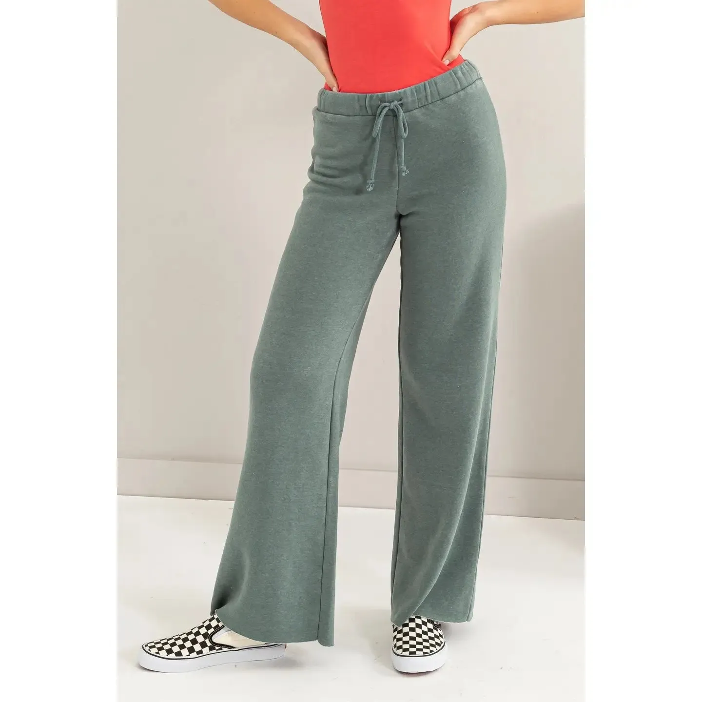 Mid Rise Drawstring Flared Pants