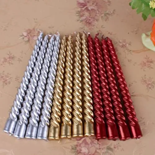 MILAAN 2pcs Twisted Spiral Christmas Taper Wax Candle Candlelight Dinner Decor Red