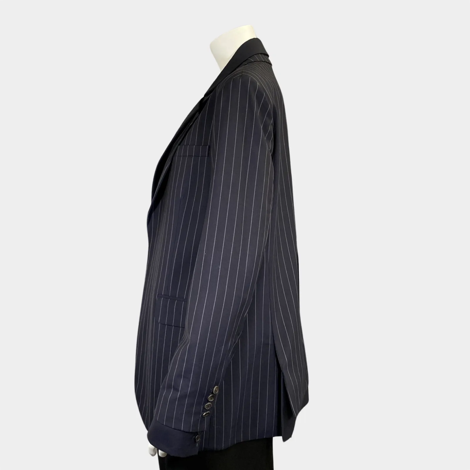 Monse women's navy striped wool suit set of oversized jacket and cropped wide-length trousers