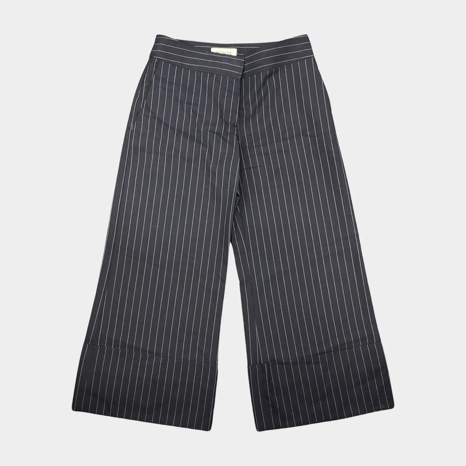 Monse women's navy striped wool suit set of oversized jacket and cropped wide-length trousers