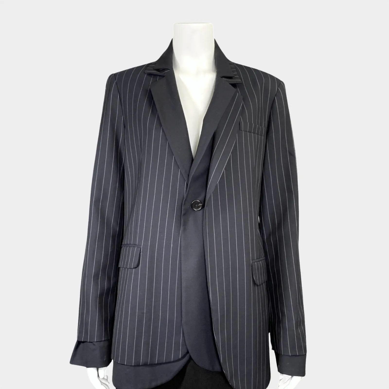 Monse women's navy striped wool suit set of oversized jacket and cropped wide-length trousers