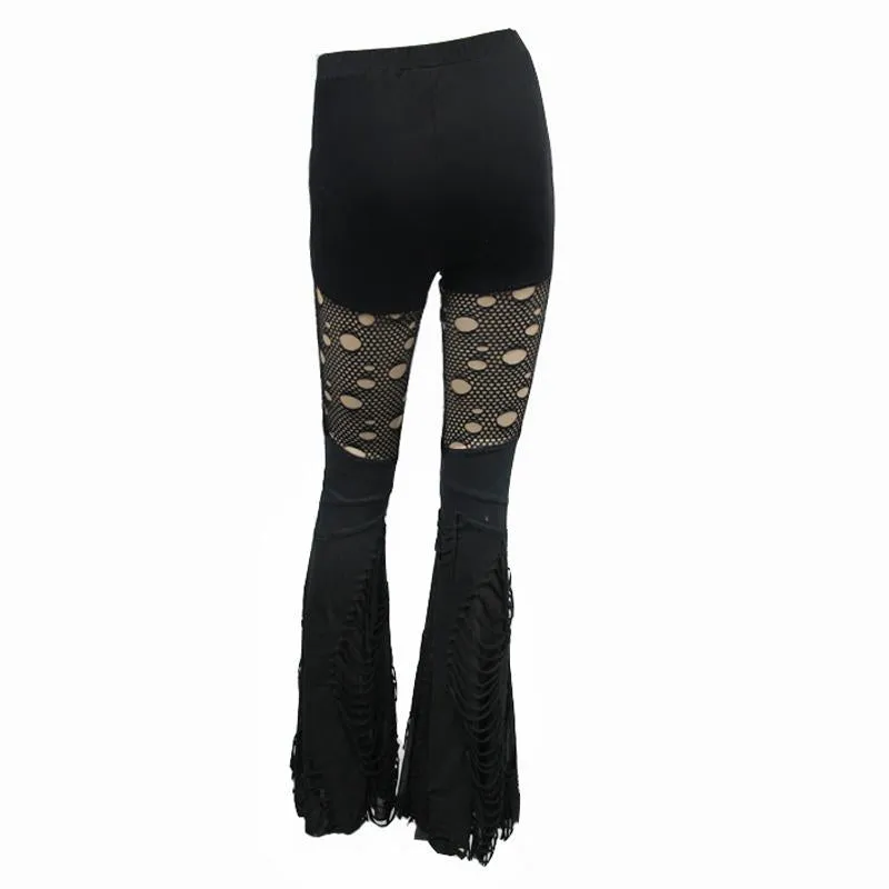 'Mourn' Punk Distressed Slim Fit Flared Pants