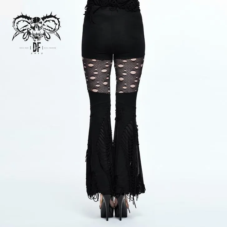 'Mourn' Punk Distressed Slim Fit Flared Pants