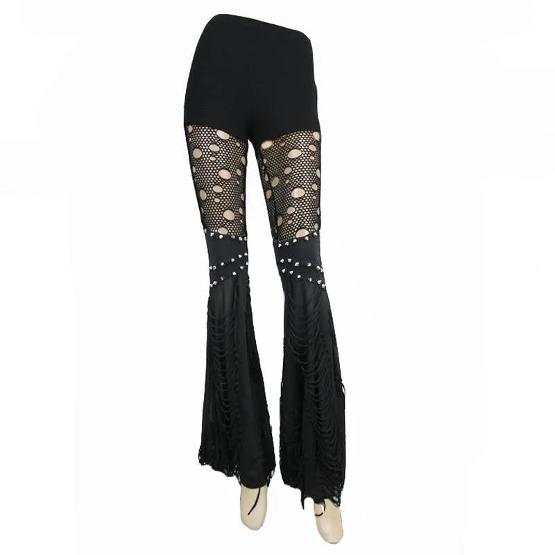 'Mourn' Punk Distressed Slim Fit Flared Pants