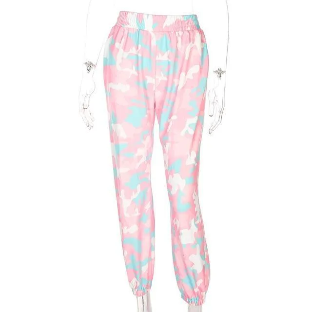New Women Camouflage Print Trousers Loose Harem Camo Pants Spring High Waist Casual Joggers Elastic Sweatpants