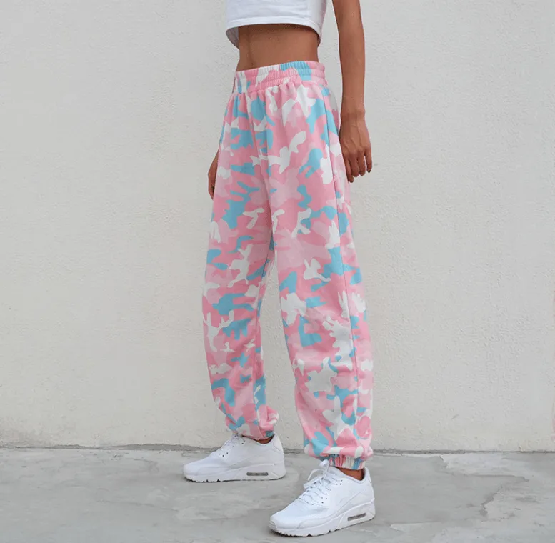 New Women Camouflage Print Trousers Loose Harem Camo Pants Spring High Waist Casual Joggers Elastic Sweatpants