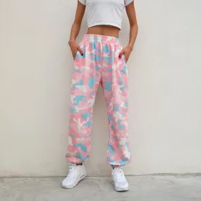 New Women Camouflage Print Trousers Loose Harem Camo Pants Spring High Waist Casual Joggers Elastic Sweatpants