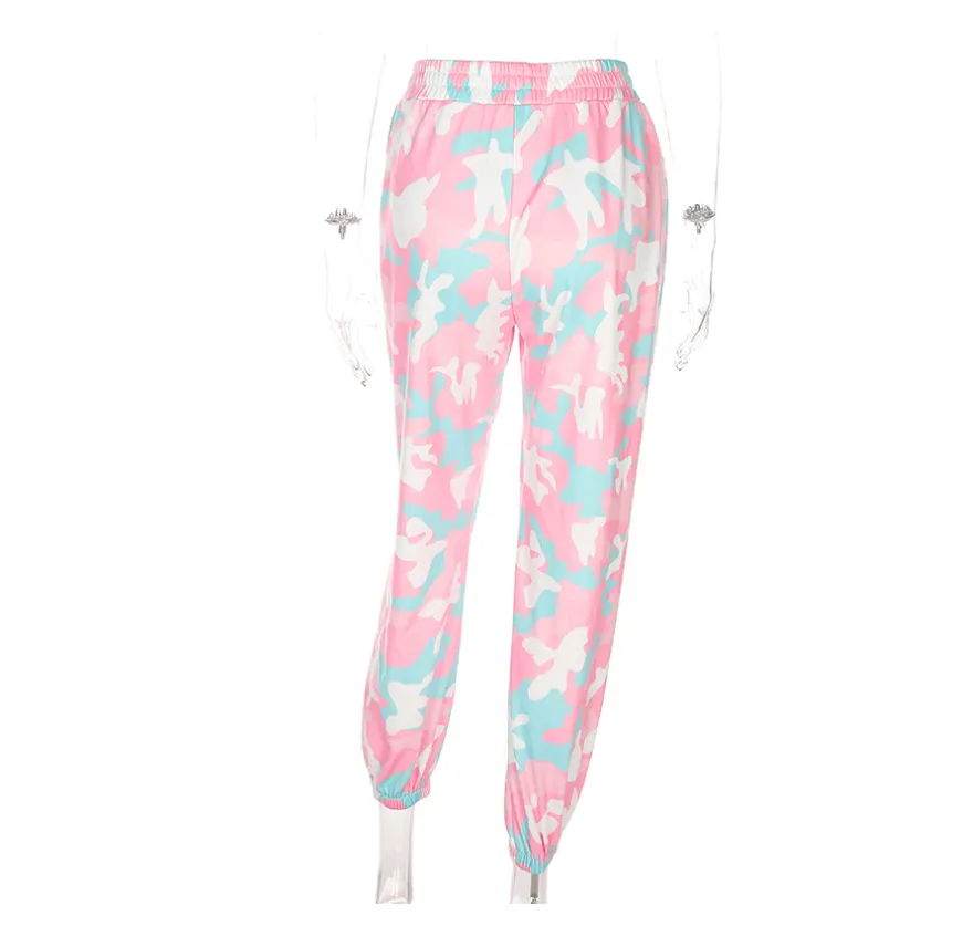 New Women Camouflage Print Trousers Loose Harem Camo Pants Spring High Waist Casual Joggers Elastic Sweatpants
