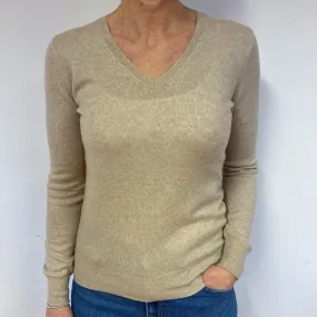 Oatmeal Beige Cashmere V-Neck Jumper Medium