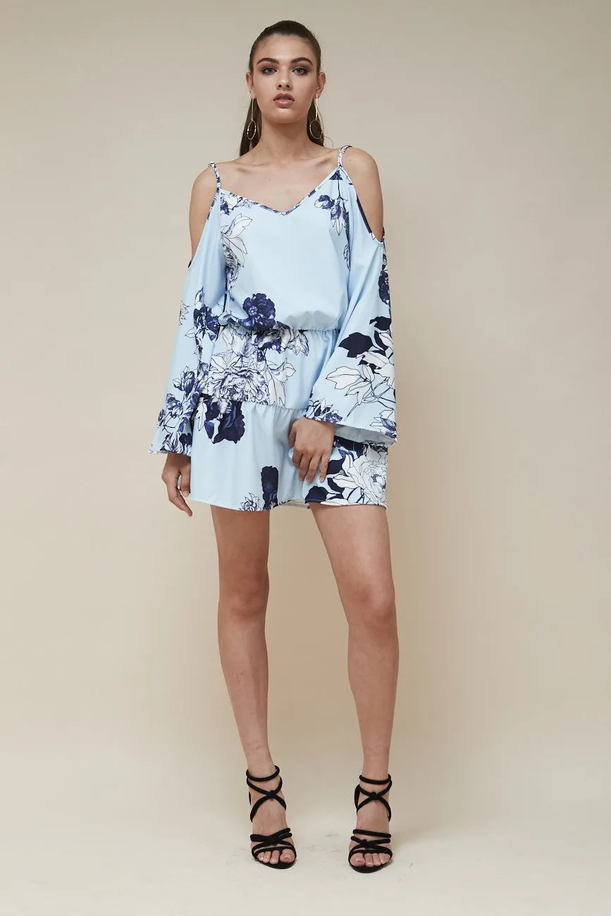Odyssey Long Sleeve Mini Dress Blue