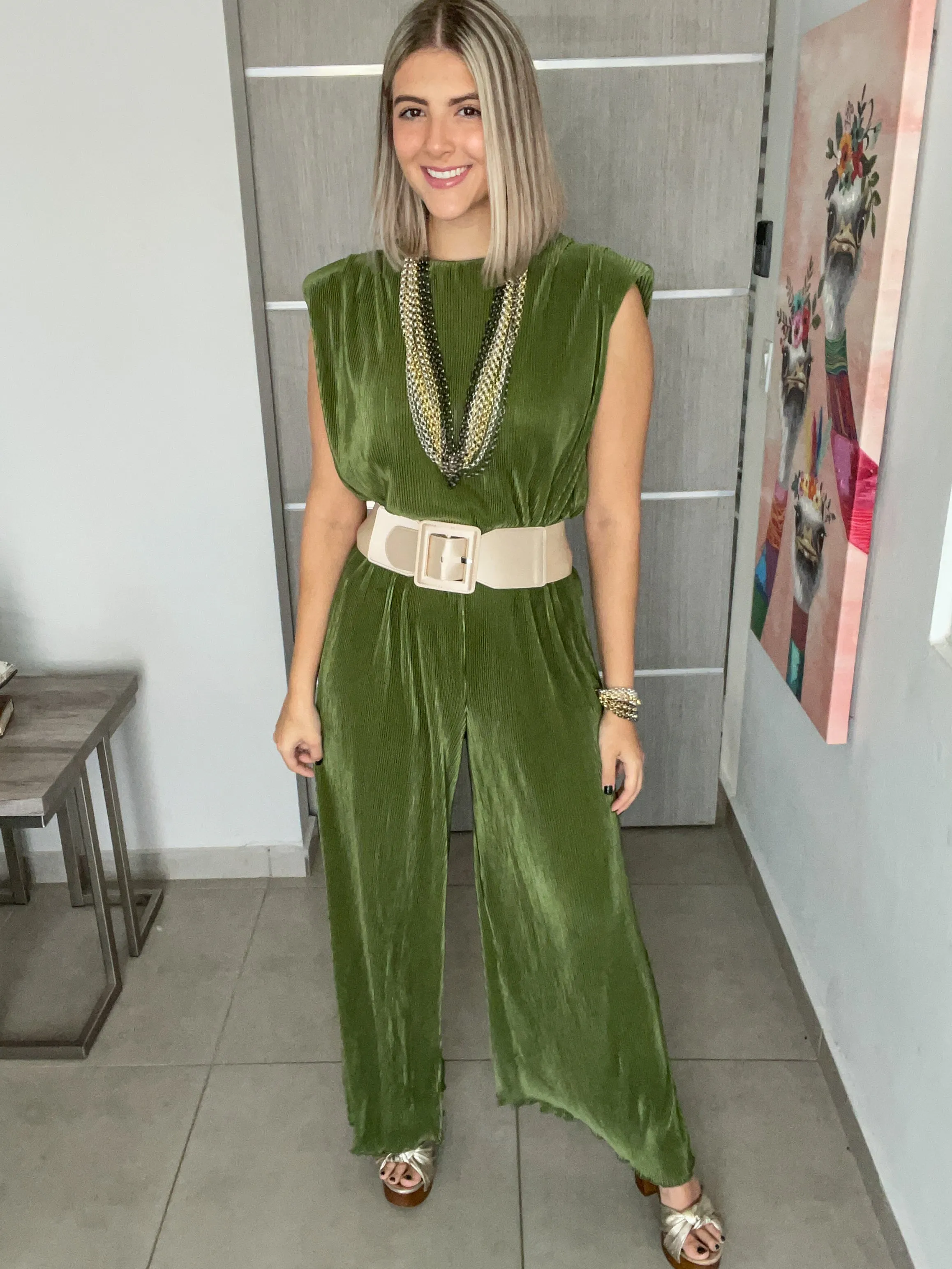 OLIVE PLEATED PANTS