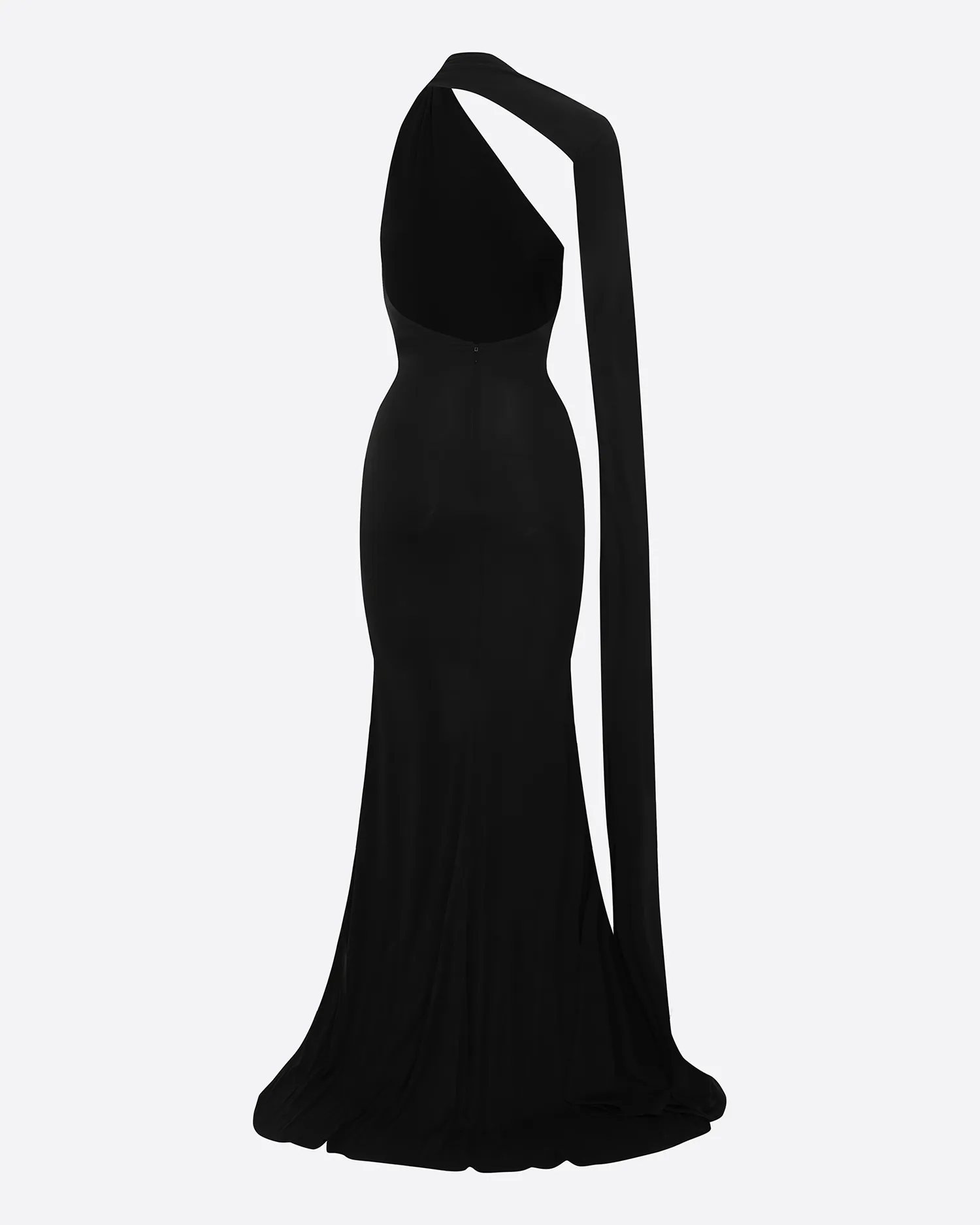 One Shoulder Cape Sleeve Gown in Viscose Jersey