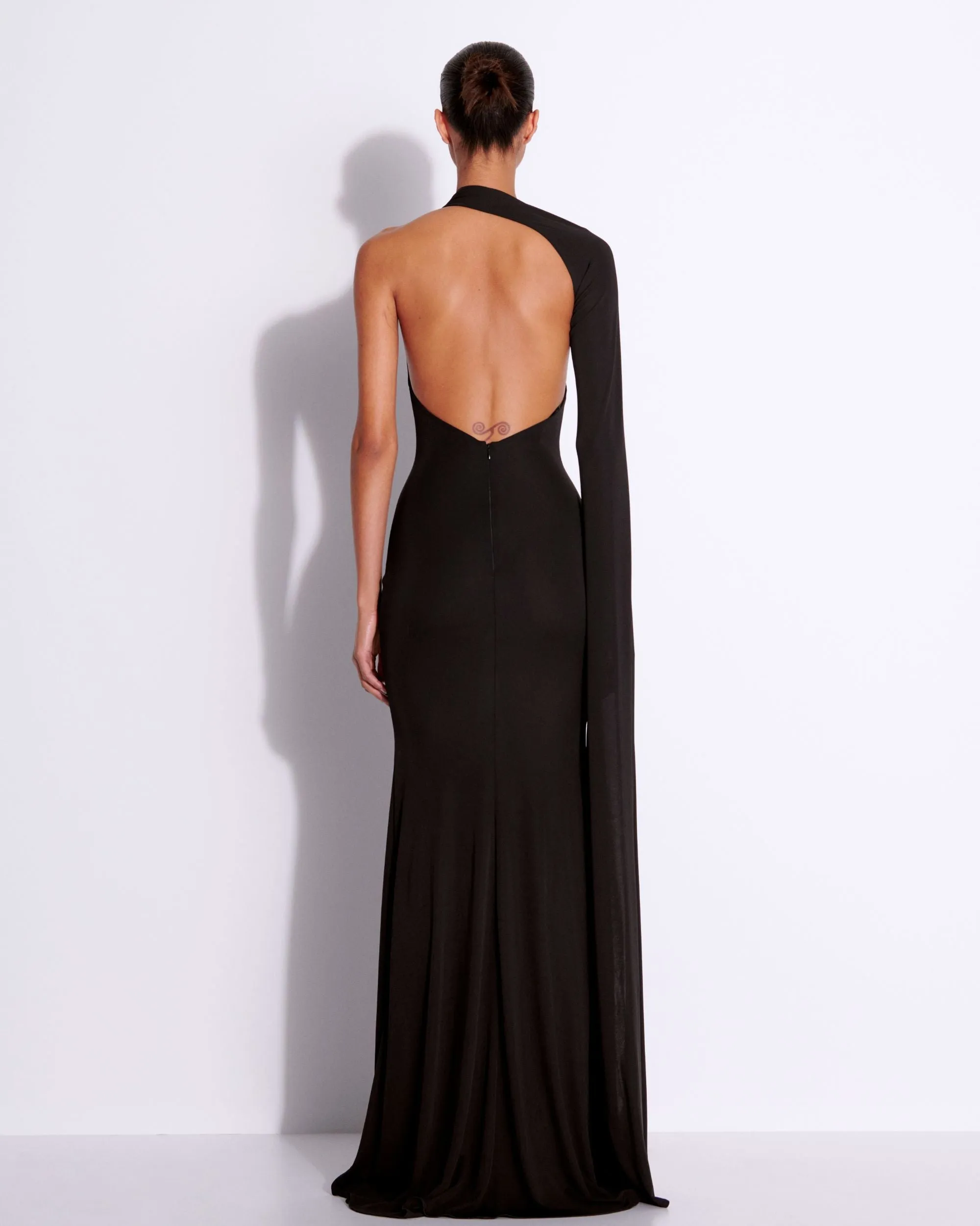 One Shoulder Cape Sleeve Gown in Viscose Jersey