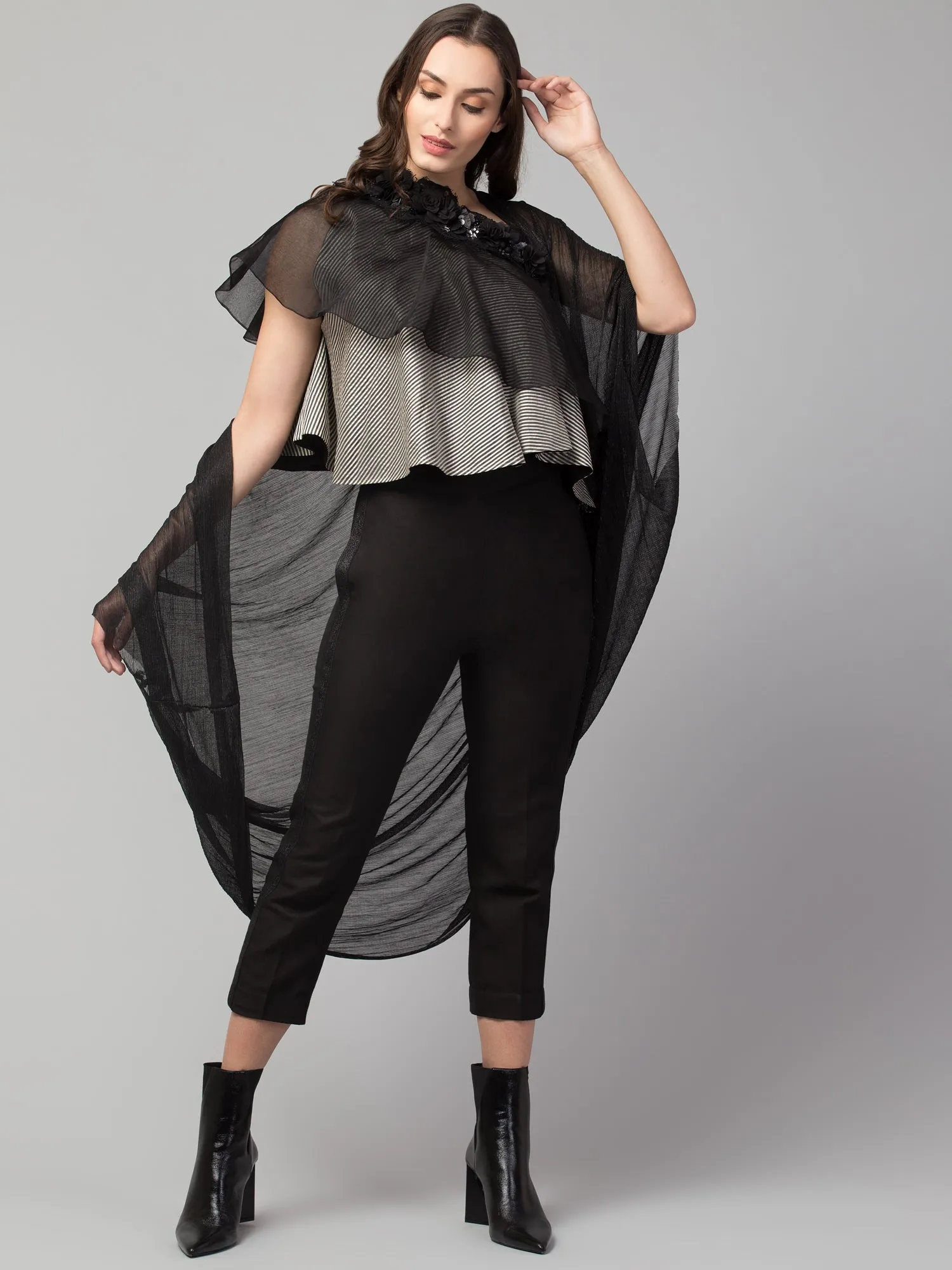 ONE SHOULDER LAYERED TOP WITH CAPE