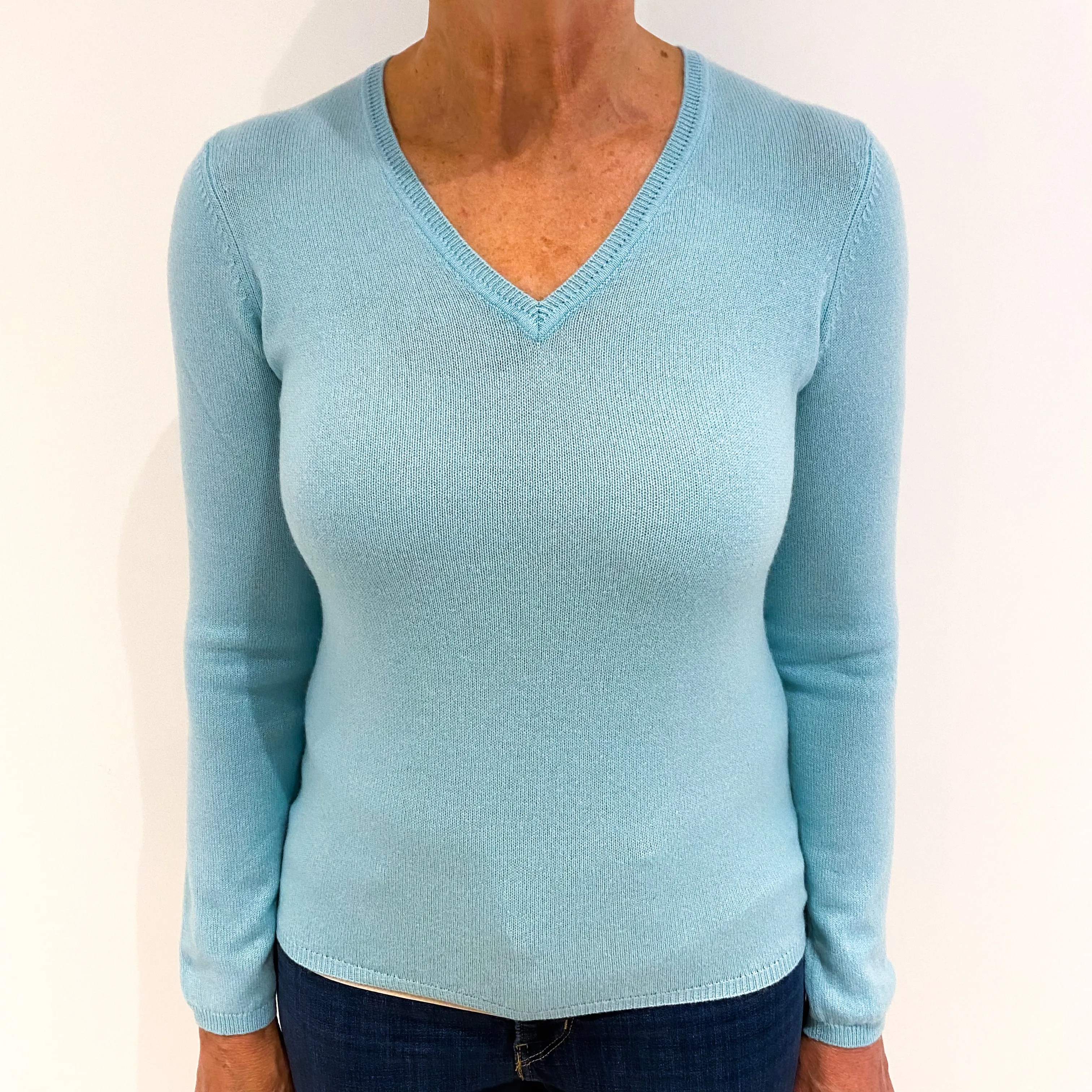 Opal Green Cashmere V-Neck Jumper Medium