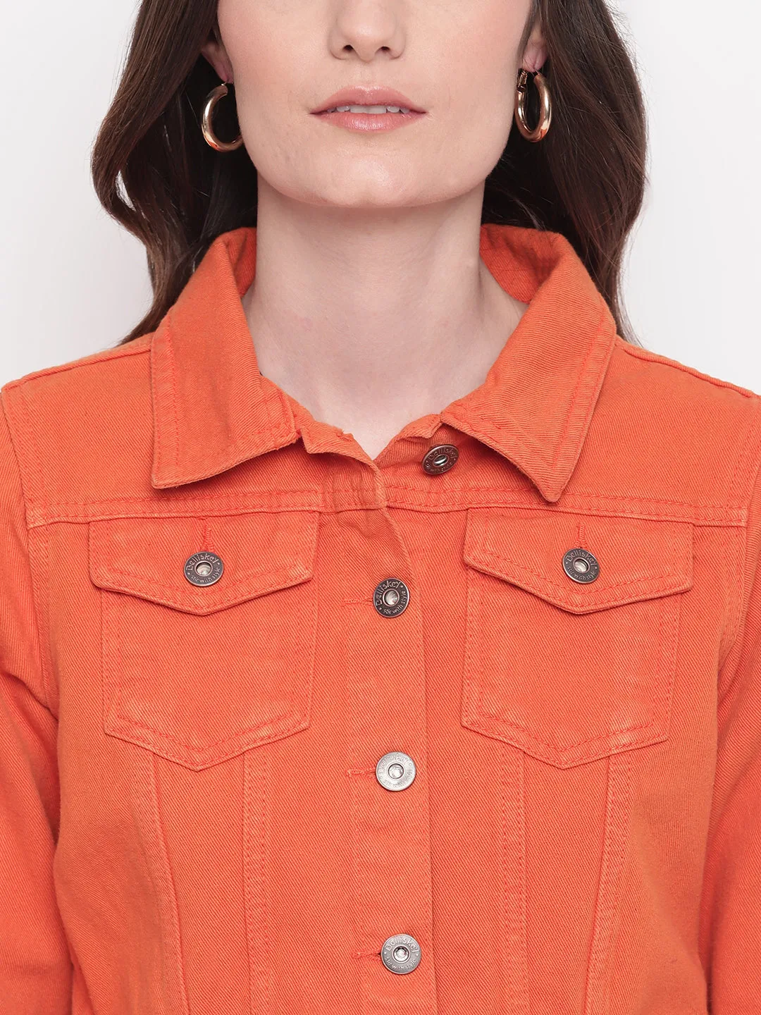 Orange Cropped Denim Jacket