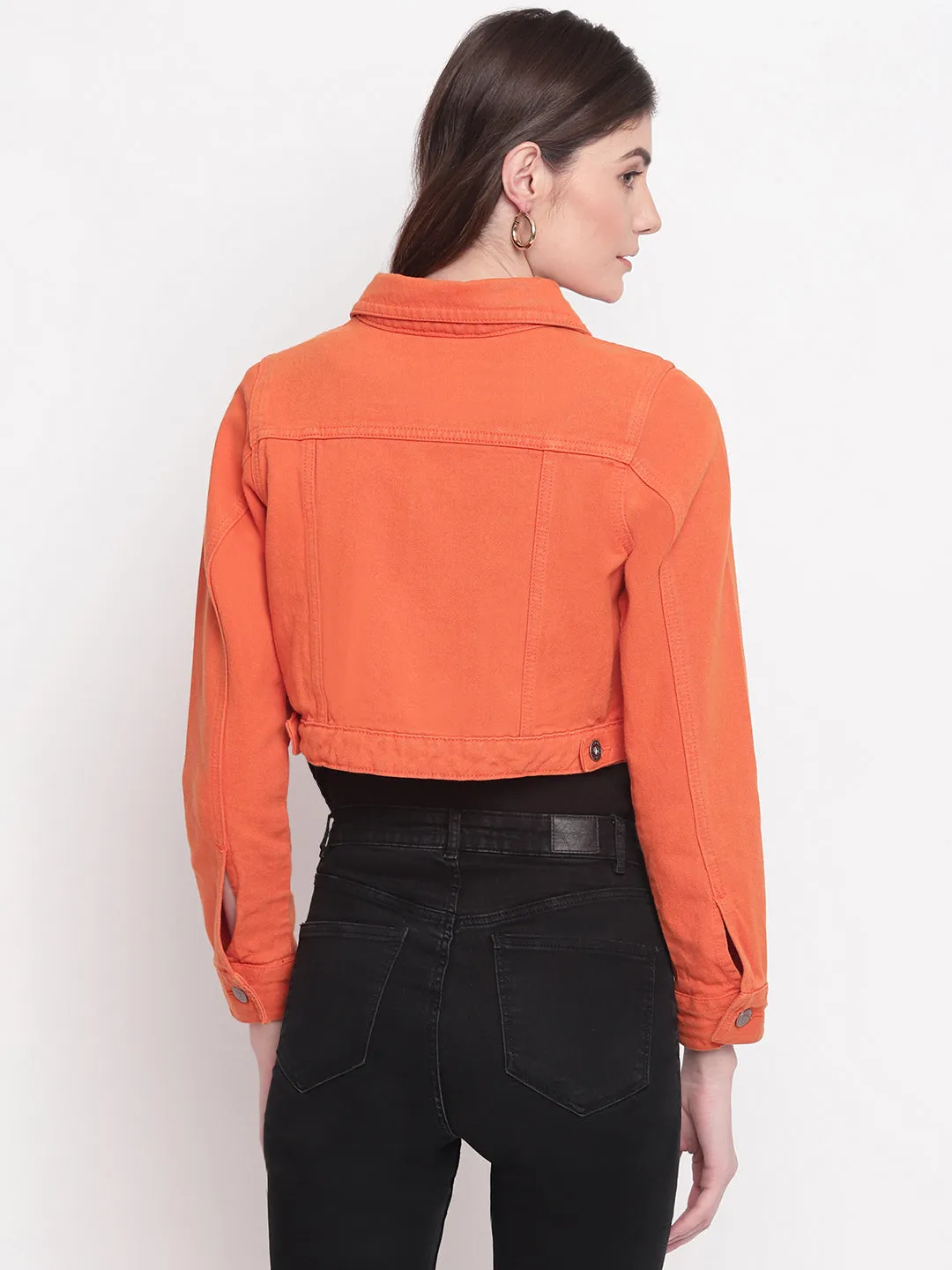 Orange Cropped Denim Jacket